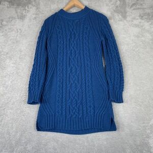 Aran Sweater Market Tunic Sweater Womens XS Blue Merino Wool Cable Knit Ireland